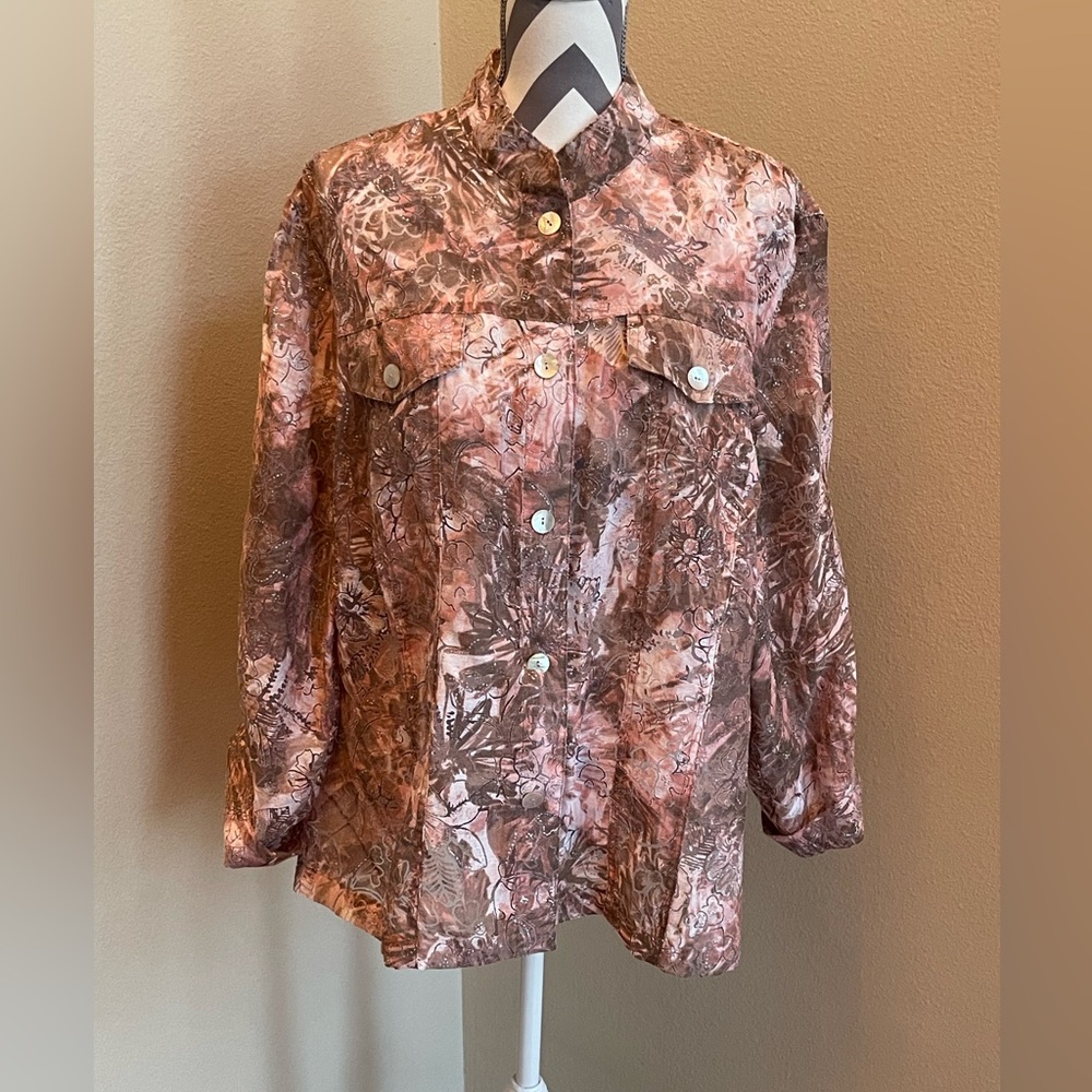 Rudy Rd. - Pink Floral Sheer Jacket Button Up Shirt - Size: 22W